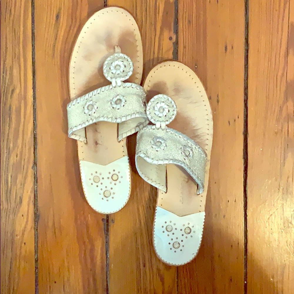Jack Rogers Glitter Metallic Silver Flat Sandals